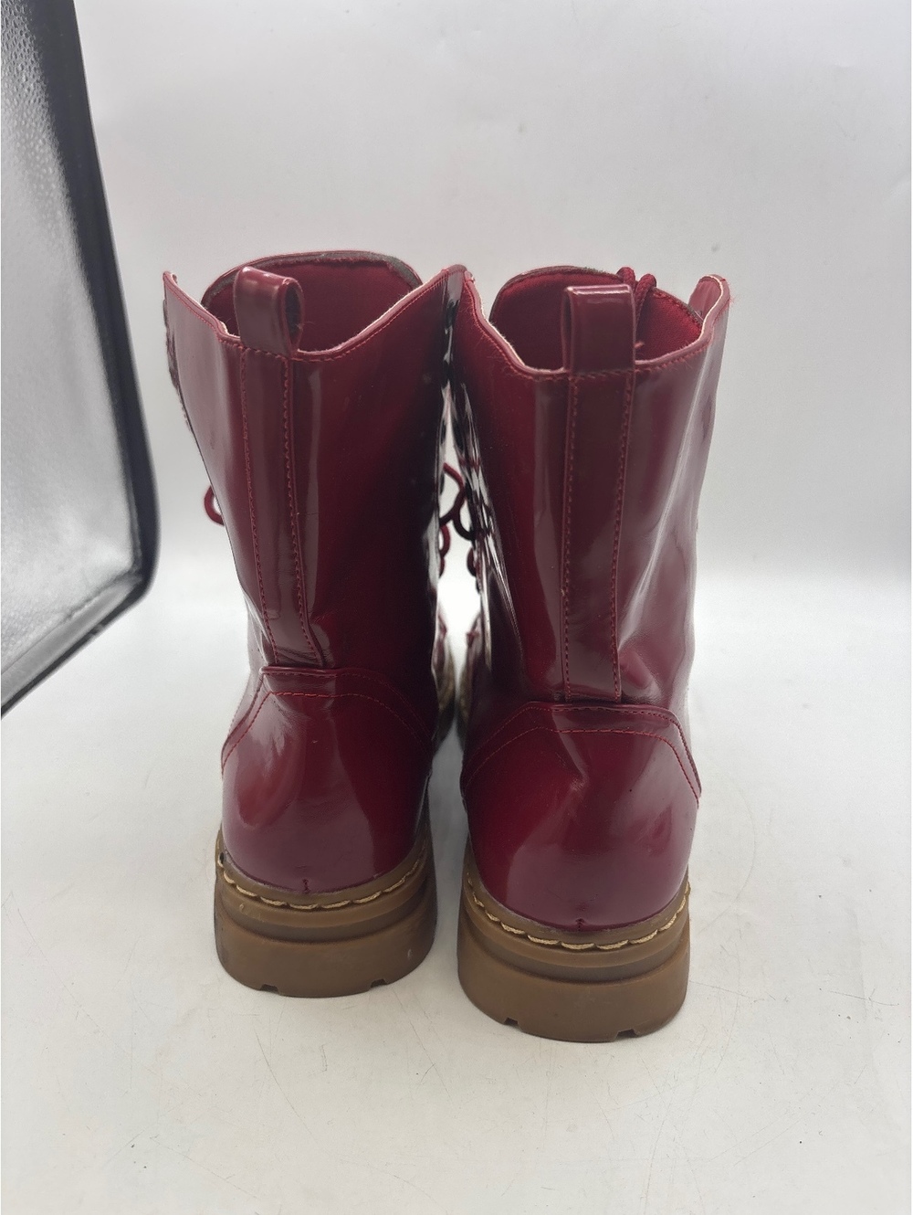 Dirty laundry Red Lace-Up Combat Boots with Brown Sole, Size 8 - Picture 4 of 9